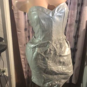 Rebecca Taylor silver Metallic dress strapless 4